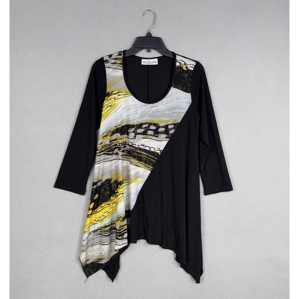 Sole Dione Studio Shirt Womens Medium Black Abstract Tunic Asymmetrical Hem